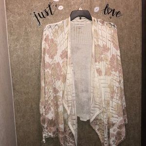 Floral Print Knit/Crochet Drape Front Cardigan